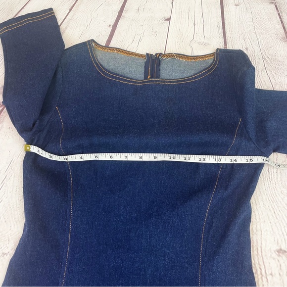 Vintage 90s Denim Mini Dress Navy Blue Size Medium - Picture 6 of 11